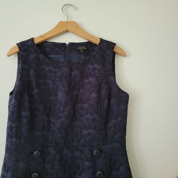 Tahari ASL Navy/Black Sheath Dress Textured Sleeveless Retro 8 Petite - Picture 5 of 8
